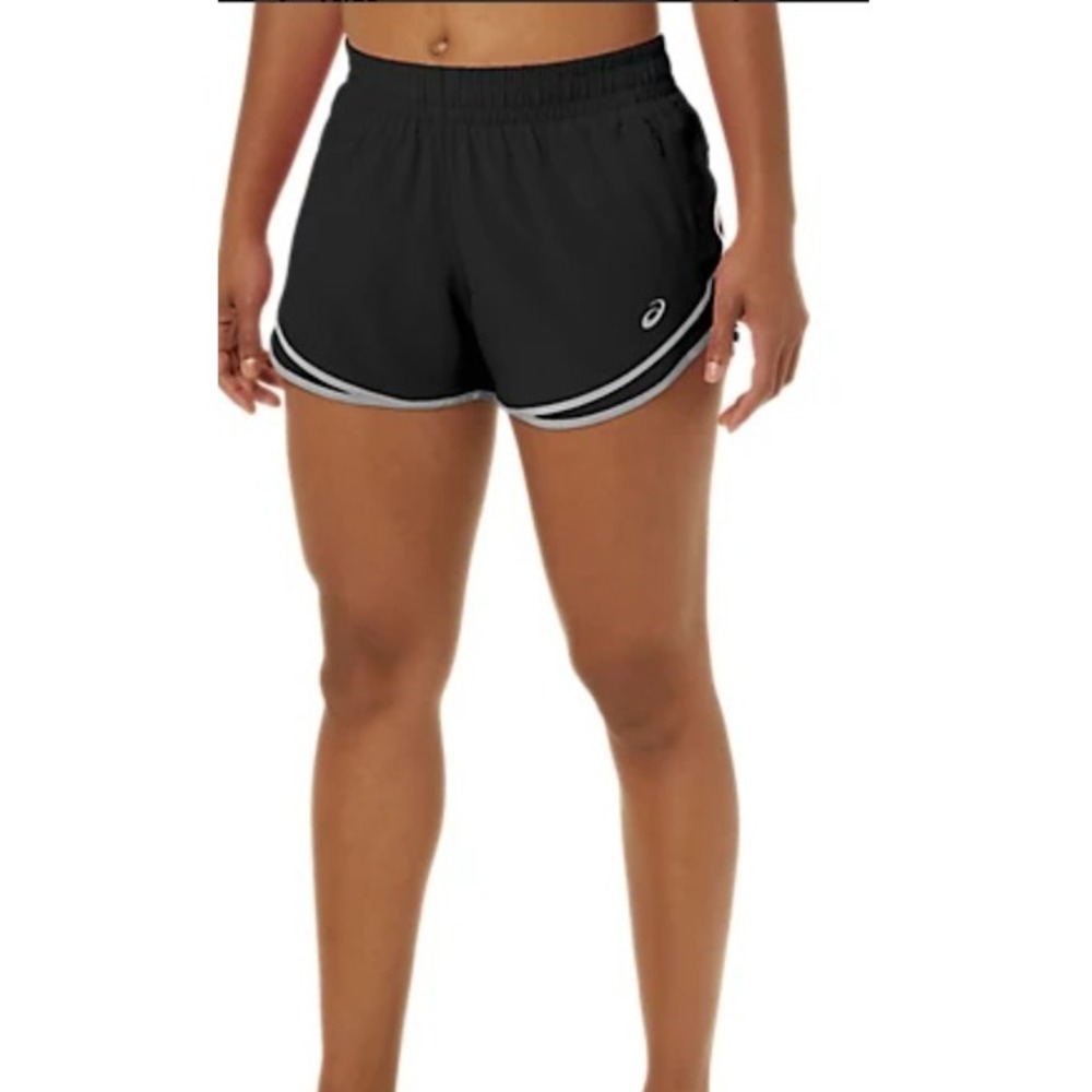 ASICS Women's Running 2.5 inch Shorts XL Black Silver Trim Athletic Workout